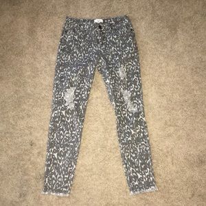 Skinny grey and baby blue chetta print jeans